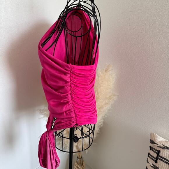 Anthropologie DOLAN Pink Ruched Single-Shoulder Asymmetric Blouse Small - Picture 8 of 15
